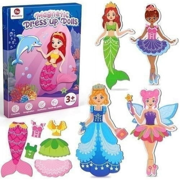Mocoosy Magnetic Dress Up Dolls for Girls, Princess Mermaid Fairy Ballerina Magnet Dolls Dress Up Kits Perfect Gifts for Baby Ages 3 4 5 6 7