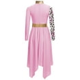 thumbnail image 5 of Aislor Girls Metallic Liturgical Praise Dance Dress Long Sleeve Printed Asymmetrical Worship Church Robe Pink 16, 5 of 7