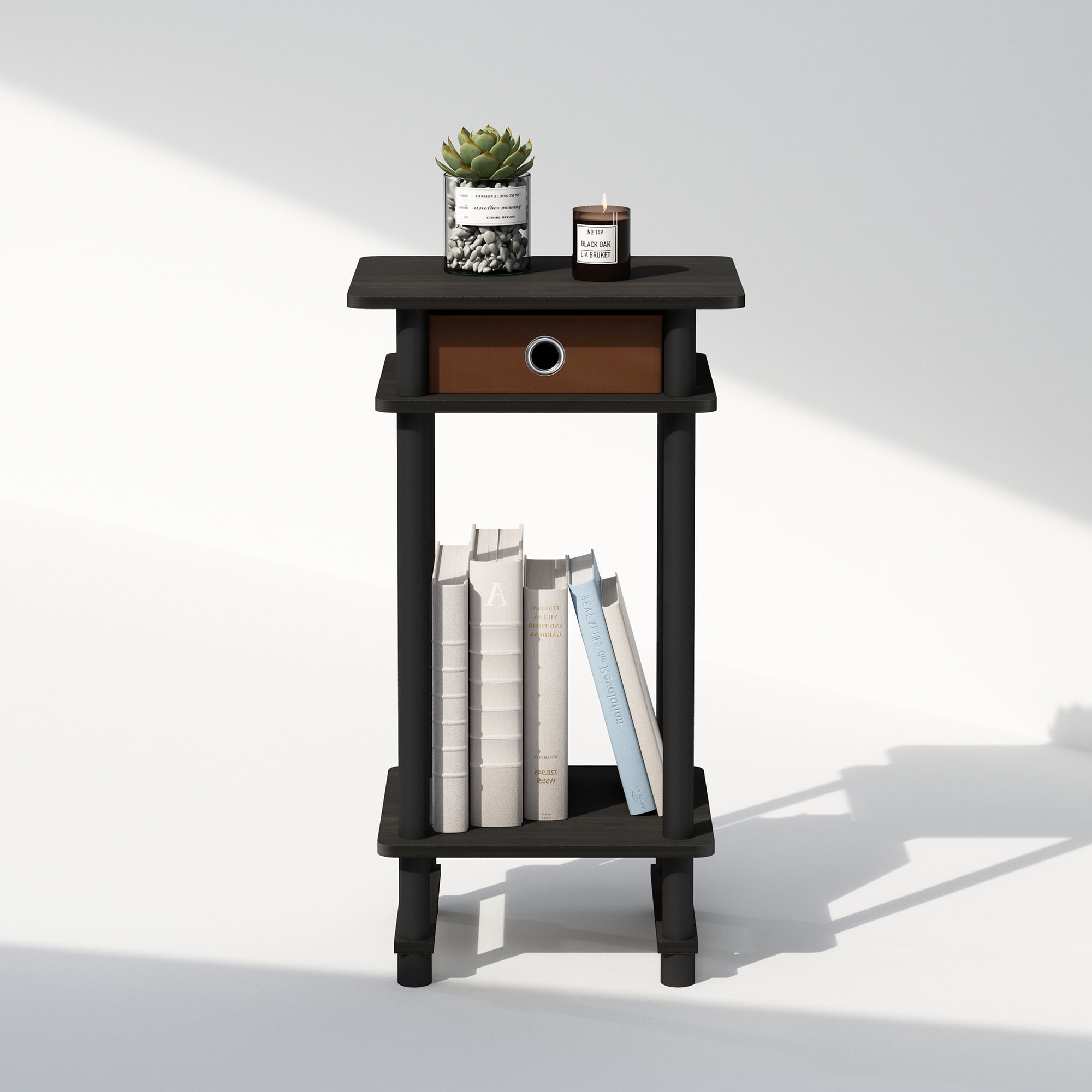 Furinno Turn-N-Tube Tall Nightstand with Bin, Espresso/Brown