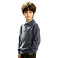 thumbnail image 3 of AUDeals Boys Girls Sweater, Toddler Kids Polo Collar Knit Pullover, Button Placket Loose Casual Long Sleeve Knitted Top for Boys Girls (Grey, 3-4 Years), 3 of 6
