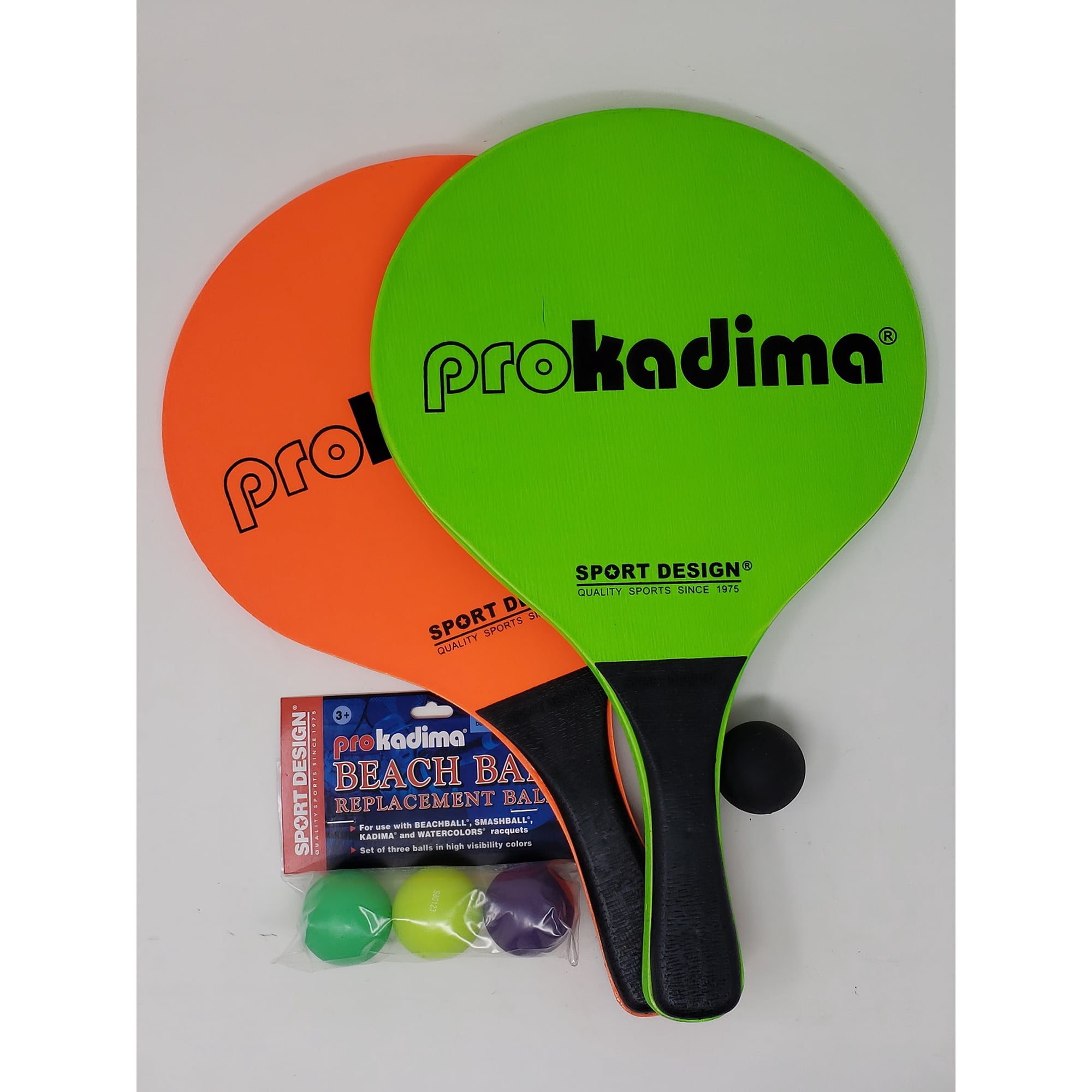 Pro Kadima Beach Paddle Bundle | 2 Paddles & 4 Balls (Green/Orange)