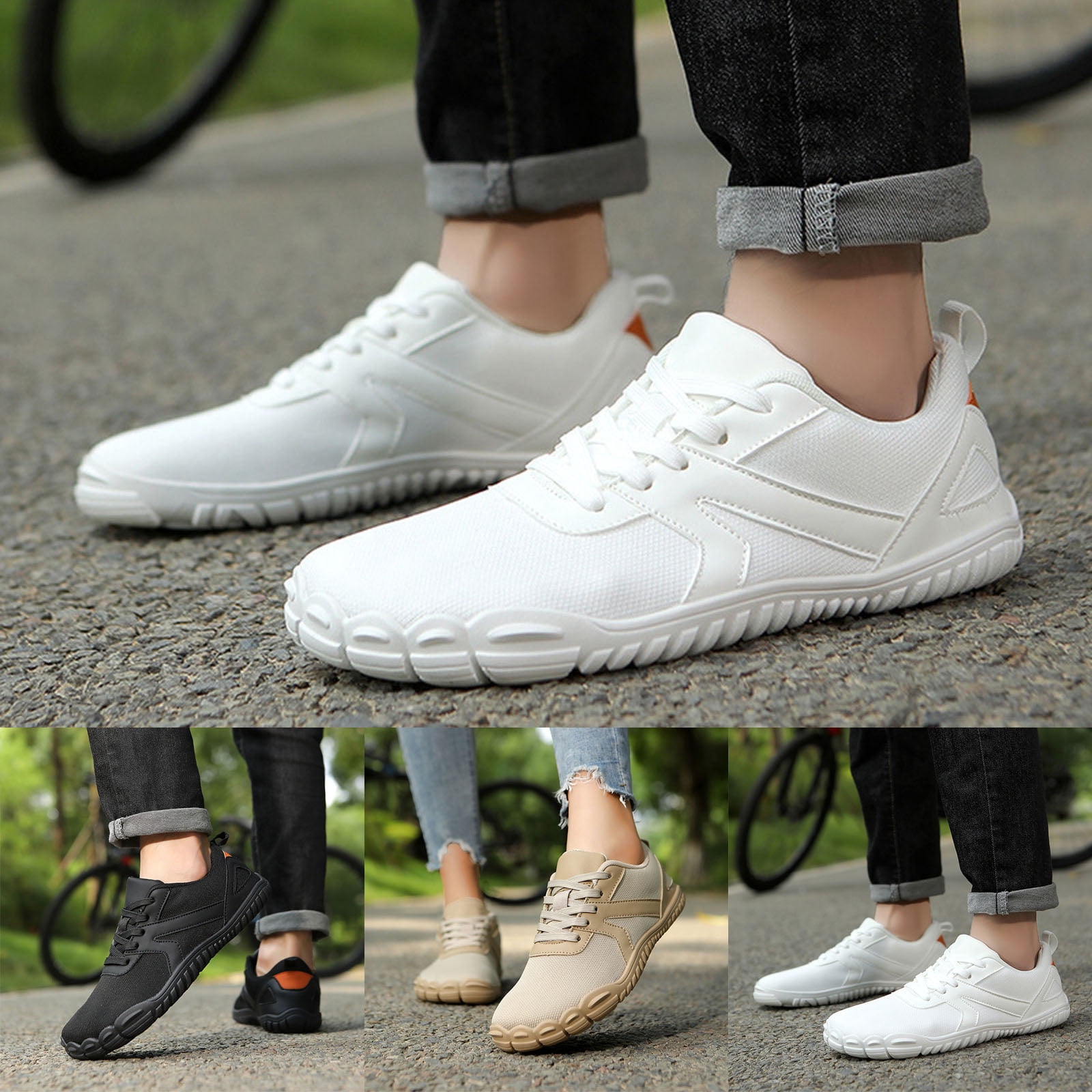 Barefoot Shoes Women Men Wide Toe Box Sneakers Mesh Lace up Running Hiking Shoes Lightweight Workout Gym Footwear White Size 5.5