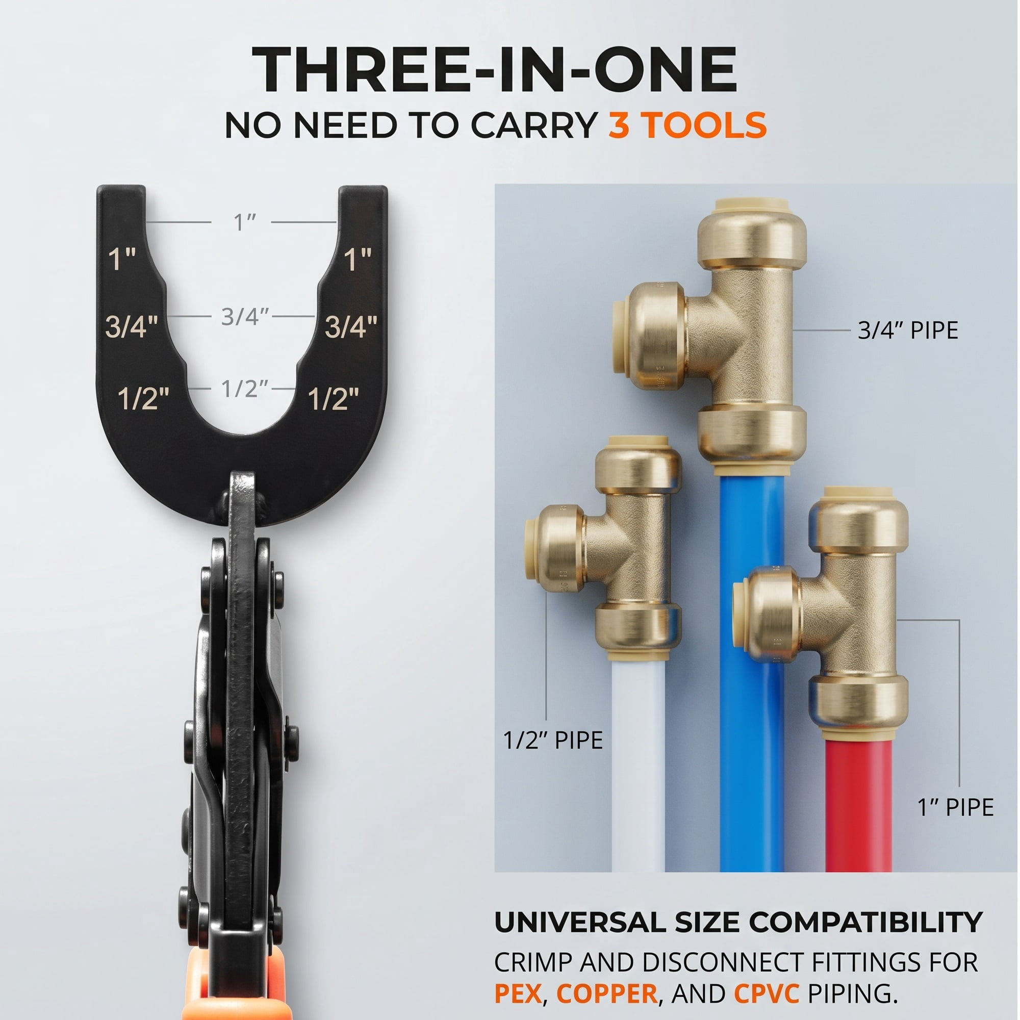 Pex Removal Tool Push in Clamp Pliers to Connect Removal Fit Tools Disconnect Pliers Tong Sized 1/2 3/4 1" Multi-sized Quick Release Remove Rubber Hose from Fitting Brass Pipe Cable