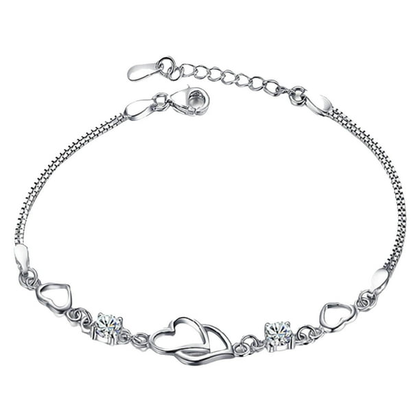 925 pulsera de plata ajustable brazalete pulseras de corazón para las mujeres niñas Cubic Zirconia piedra de nacimiento 1pc