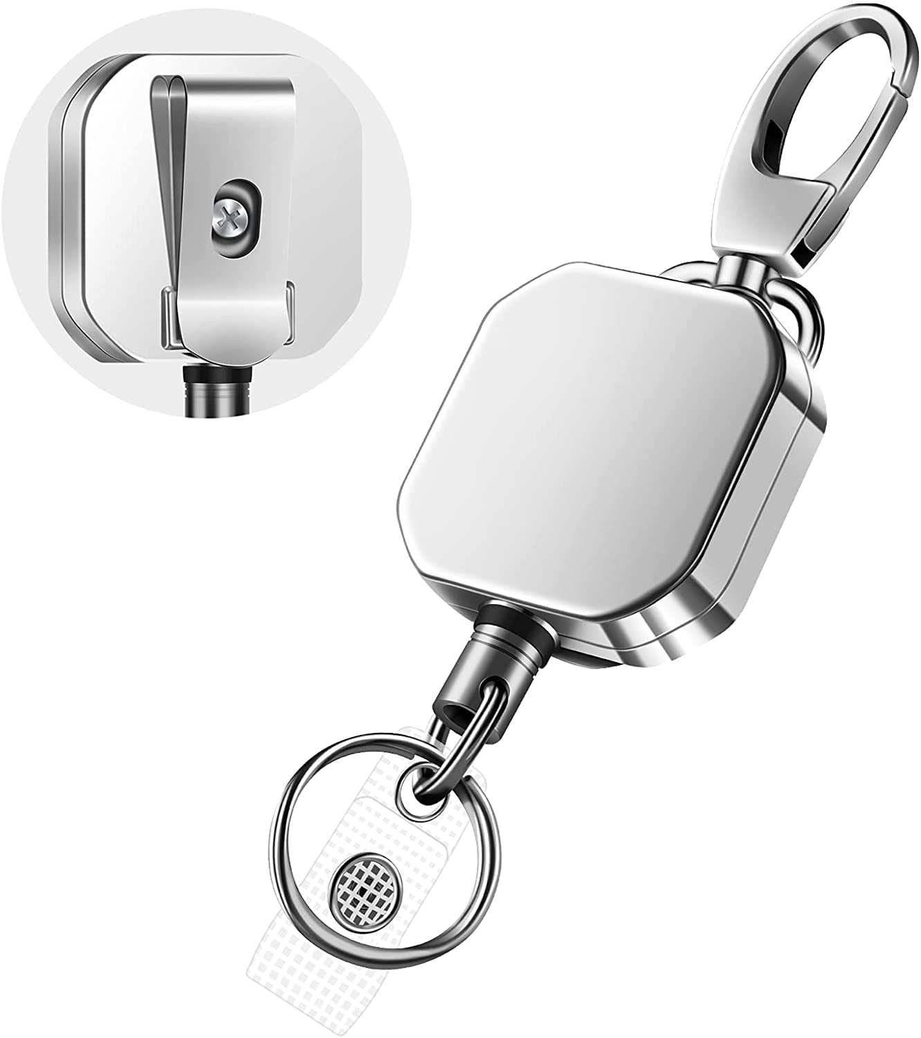 Heavy Duty Metal Retractable Badge Holders Carabiner Keychain Belt