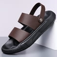 thumbnail image 5 of Xucatan Men’s Casual Leather Slip On Flat Sandals Round Open Toe Adjustable Back Strap Lightweight Non Slip Summer Sandals for Outdoor Beach Daily Outdoor Walking Sandals Gift, 5 of 6