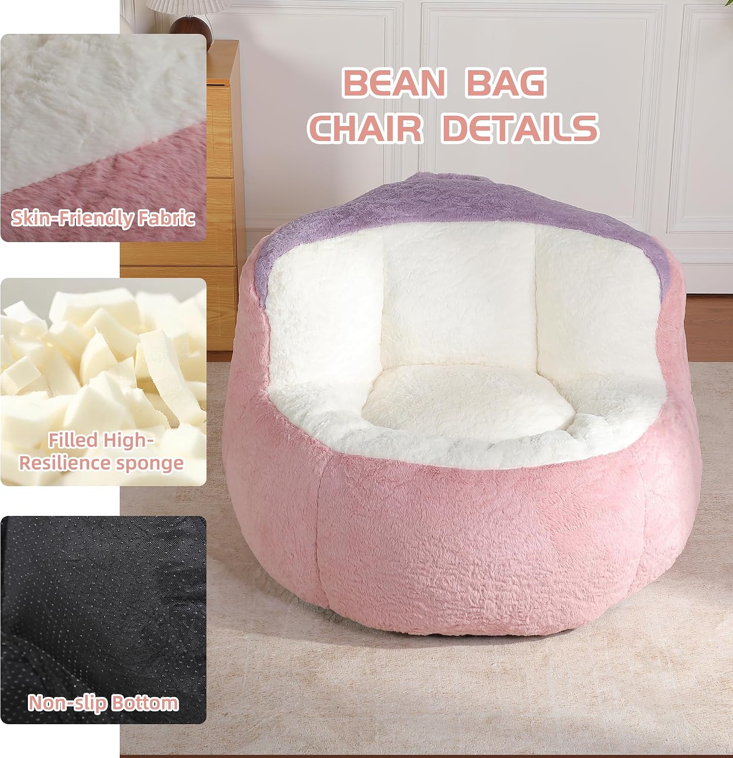 Large Plush Bean Bag Chair, High‑Density Memory Foam Bean Bag Sofa with Non‑Slip Bottom for Adults Kids Teens