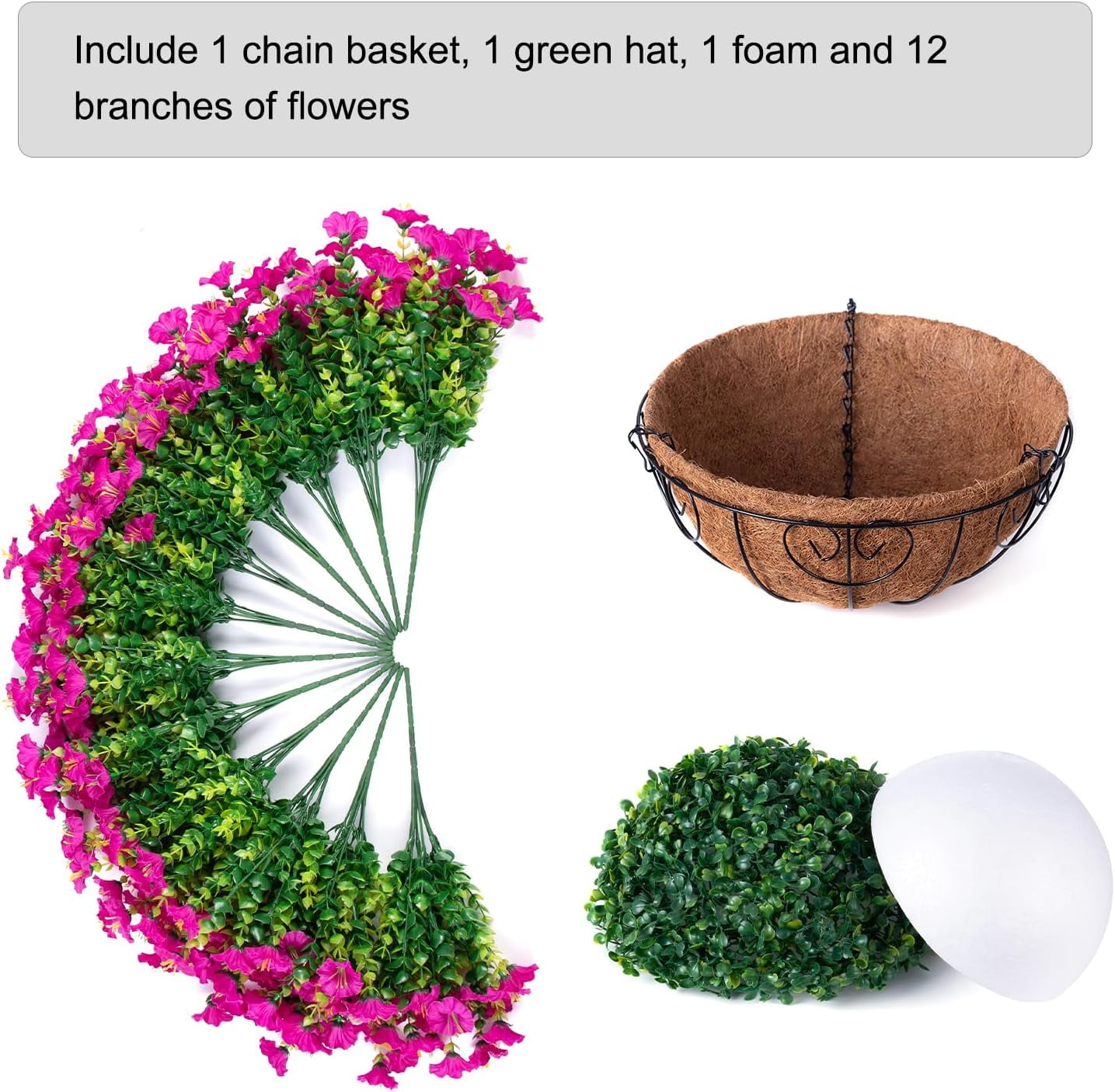 Artificial Fake Hanging Plants Flowers Basket for Outdoor Spring Summer Decoration, Faux Silk UV Sun Resistant Look Real Morning Glory Eucalyptus Fuchsia for Outside Porch Patio Balcony Home