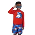 thumbnail image 2 of Boys Swim Set with Long Sleeve Rash Guard, Swim Shorts, Sunglasses (Red & Blue Palm Tree, 7-8 Years), 2 of 5