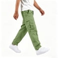 thumbnail image 5 of RQYYD Boys Cargo Pants Baggy Pull on Uniform Pants Casual Drawstring Elastic Waisted Open Bottom Straight Leg Trousers with Pockets, 5 of 8