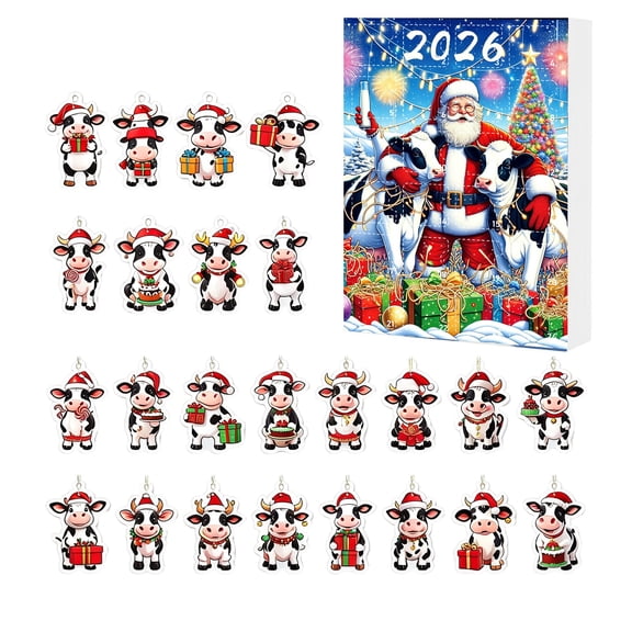 24 Days Christmas Advent Calendar, Cow Farm 2D Hanging Ornaments, Holiday Tree Decor, Kids Countdown Blind Box, Home Party Decoration Gifts