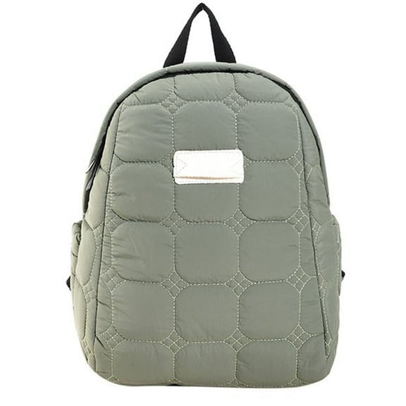 WANDF Cotton filled Backpack for Women Lightweight Casual Quilted Daypack Vintage Winter Style Bookbag for College, High School, Work, Travel, Green