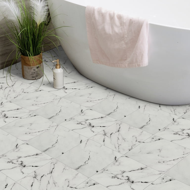 Acrux7 40-Pack Peel And Stick Floor Tiles – 11.8"x11.8" Self-Adhesive Waterproof Marble Look Vinyl, Light Yellow, Covers 38.75 Sq.Ft For Kitchen & Bedroom
