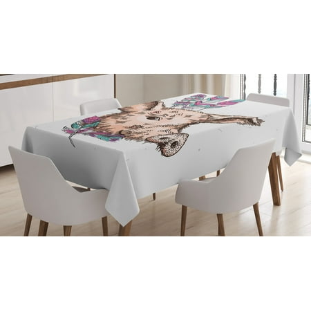 

Farm Animal Tablecloth Abstract Sketch of Pig Portrait with Colorful Bohemian Style Feathers Rectangular Table Cover for Dining Room Kitchen 52 X 70 Peach and Multicolor by Ambesonne