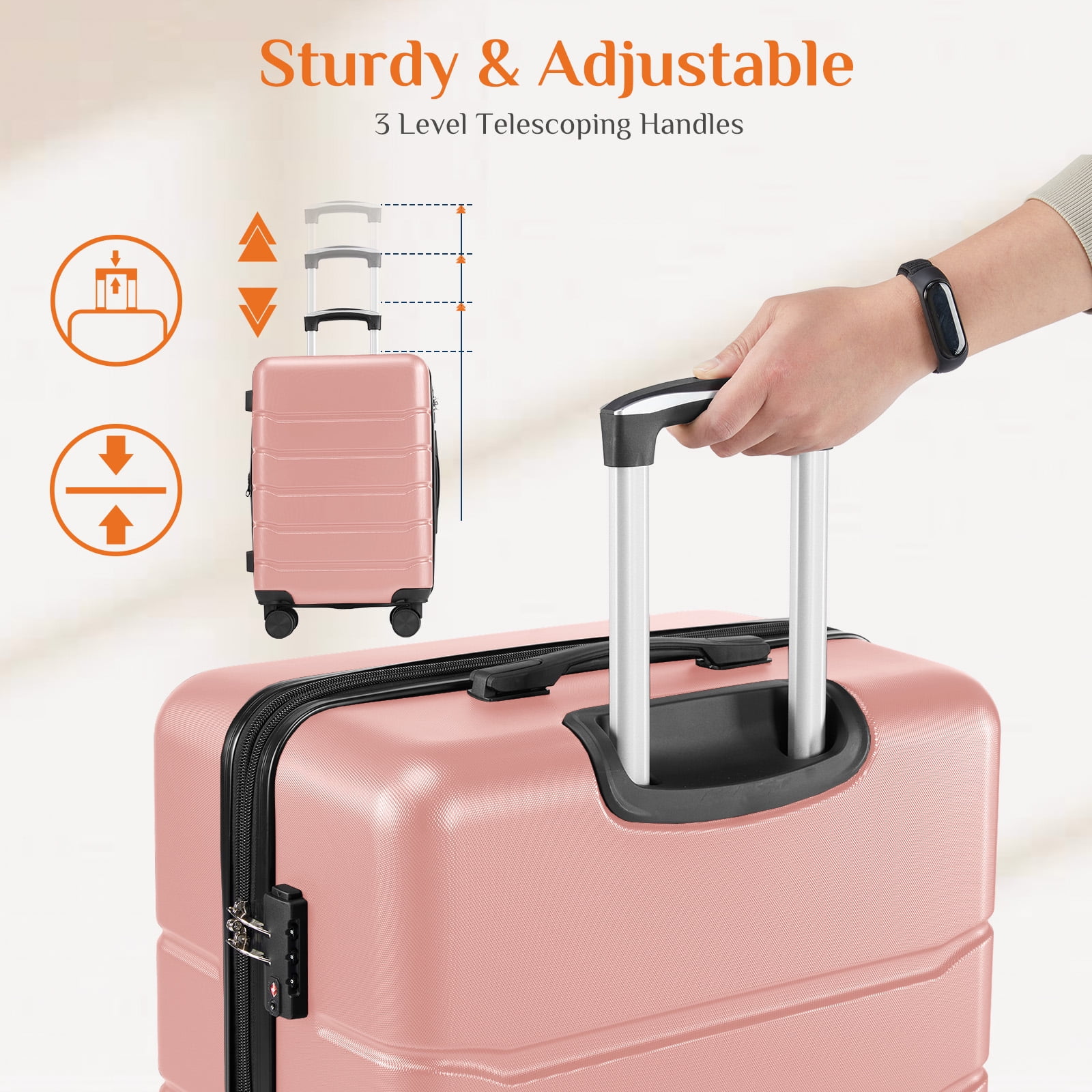 CONCETTA 20 inch Carry on Luggage, Lightweight Expandable Rolling Suitcase, Hard Shell ABS & TSA Lock Double Spinner Wheels Suit Case, Pink