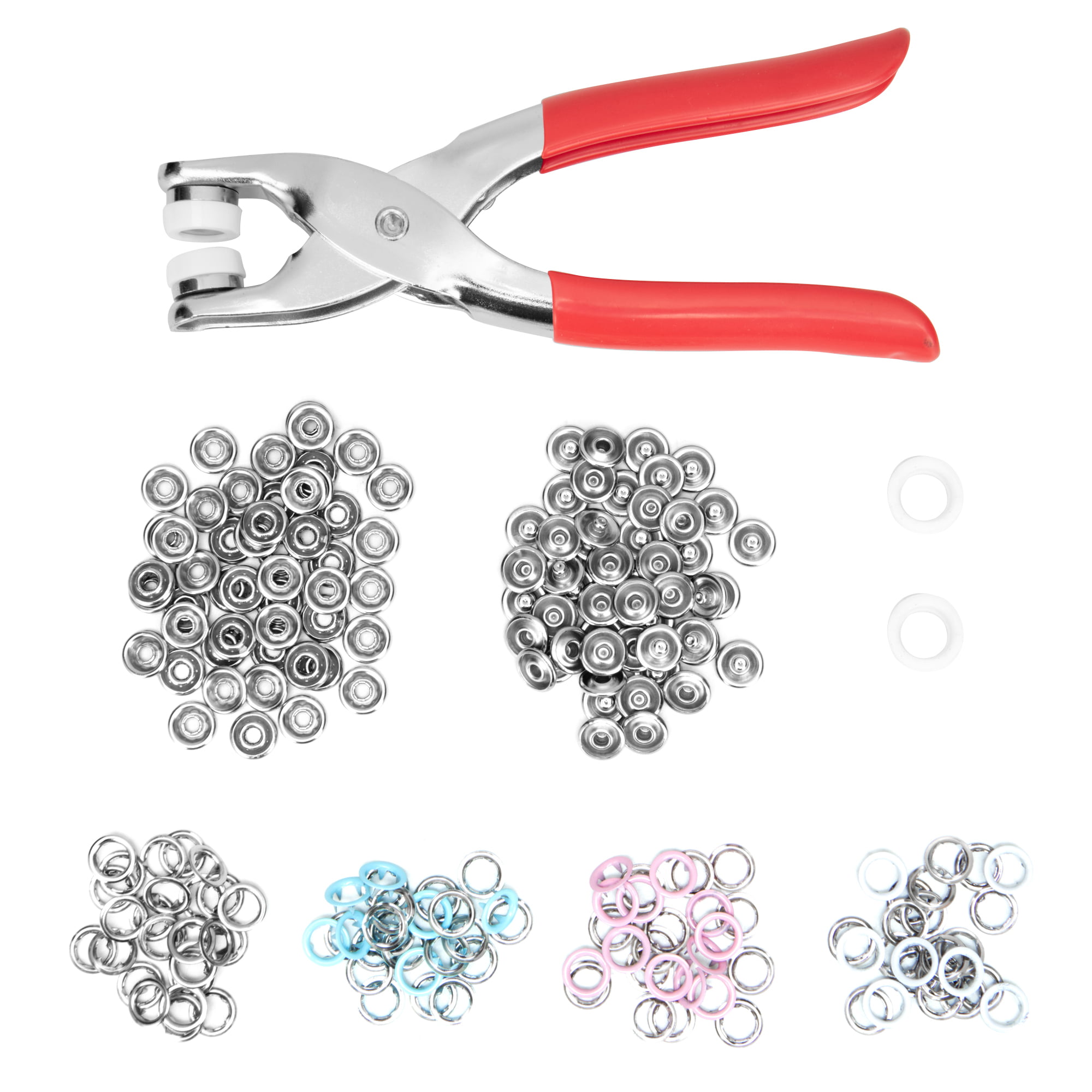 200pcs 9.5mm Prong Pliers Ring Press Studs Popper Fasteners Silver DIY Tool 
