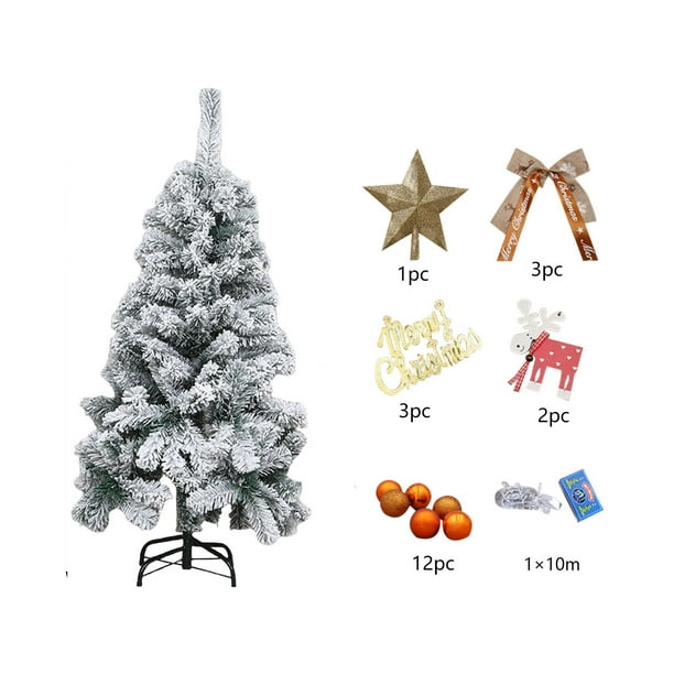 Árbol de Navidad artificial con nieve y adornos | Árbol de PVC de 45 cm para mesa, ideal para el hogar y la oficina | Incluye 11 adornos para decoración navideña