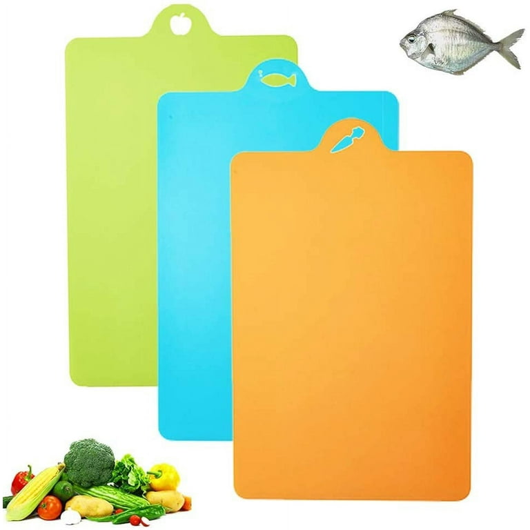 Flexible Plastic Kitchen Cutting Board Mats Set, Food Safe PP Material Dishwasher Safe Double-Sided Chopping Board with Hanger, Beige, Size: 14.96