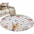 thumbnail image 2 of Easter 3ft Area Rug, Spring Rabbit Butterfly Botanical Florals Grey Plaid Washable Non-Slip Small Round Rugs for Entryway Bedroom Kitchen, Soft Circle Carpet for Dining Room, Playroom Nursery Rug, 2 of 9