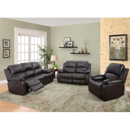 Living Room Furniture Sets Uk AYCP Furniture 3pc Living Room Reclining Sofa Set, Sofa/Loveseat/Chair, Bonded Leather, Brown ()