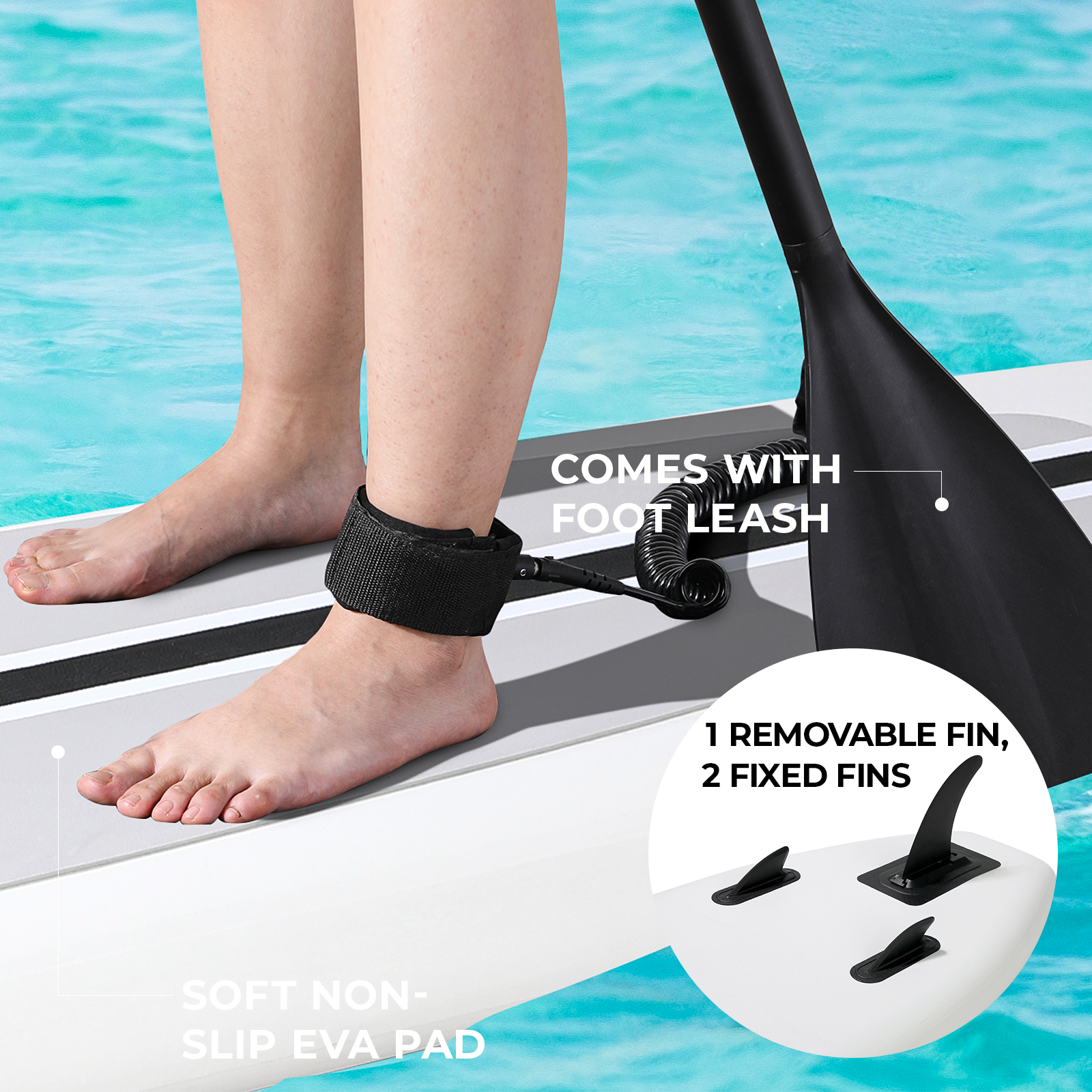 Pirecart 10' Inflatable Stand Up Paddle Board with Premium SUP Accessories, Pump & Carry Bag, for Surfing, Fishing, White