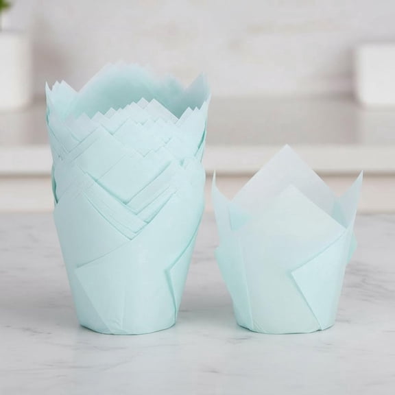 Tulip Cupcake Liners Greaseproof Baking Cups Paper Wrappers Holders for Parties Weddings, Blue