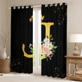 thumbnail image 2 of Homewish Initial J Letter Blackout Curtains Set of 2 (52x84 Each), Butterfly Rose Floral Window Curtains, Black Gold Sequin Print Curtains and Drapes, Curtains Blackout Home Decor, 2 of 6