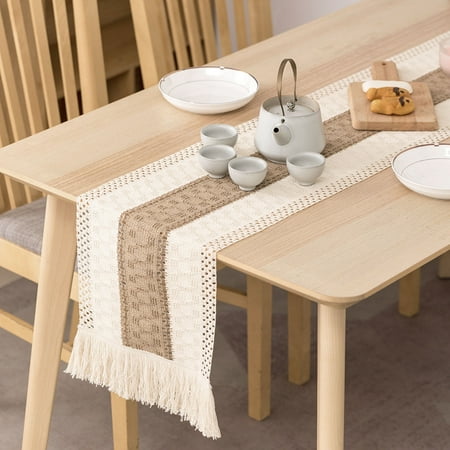

Xyer 1 Stripe Table Runner Bohemian Heat-resistant Cotton Flax Wedding Banquet Table Runner with Fringe Kitchen Supplies