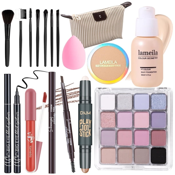 YBUETE Set de maquillaje Kit completo para niñas, adolescentes, mujeres, set de regalo de maquillaje que incluye sombra de ojos, base, colorete, lápiz de cejas, máscara, delineador de ojos, pinceles,