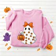 thumbnail image 5 of Hulanddfd Womens Sweatshirt Pink Ghost Pumpkin Print Pullover, Cute Bow Graphic Crewneck Long Sleeve Top, Halloween Casual Sweater, 5 of 5