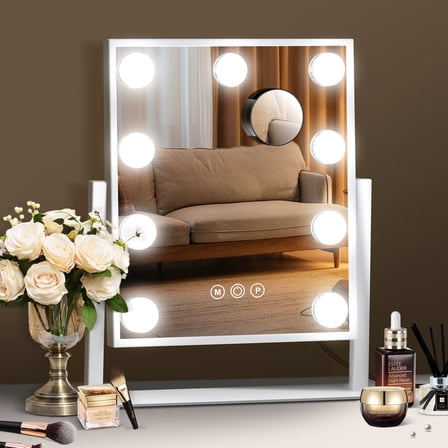 BBeauty Planet Vanity Mirror with 9 Lights, Lighted Vanity Makeup Mirror, 1X/25X Magnification, White