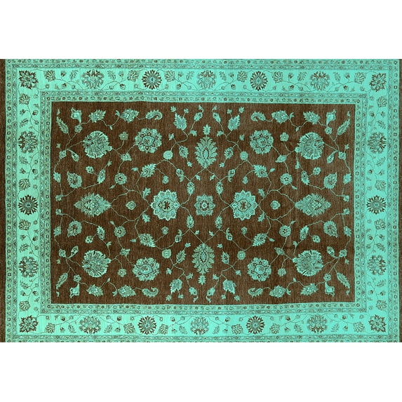 Ahgly Company Indoor Rectangle Oriental Turquoise Blue Industrial Area Rugs, 6' x 9'
