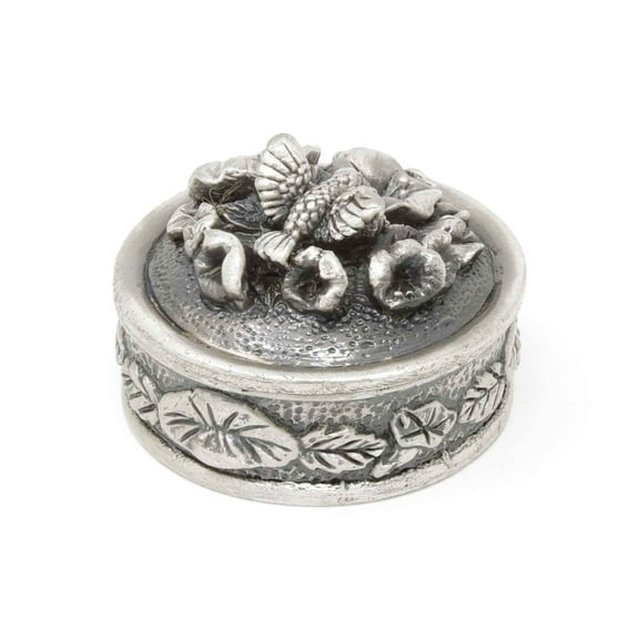 Supreme Housewares Vintage Hummingbird Round Pewter Jewelry Trinket Box