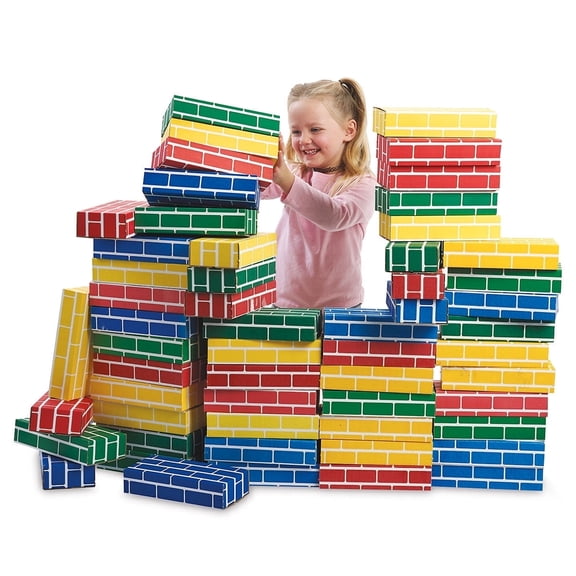 Lillian Vernon Building Bricks- Kids Indoor Play Cardboard Blocks, Set of 24, Each 9" x 4" x 2"