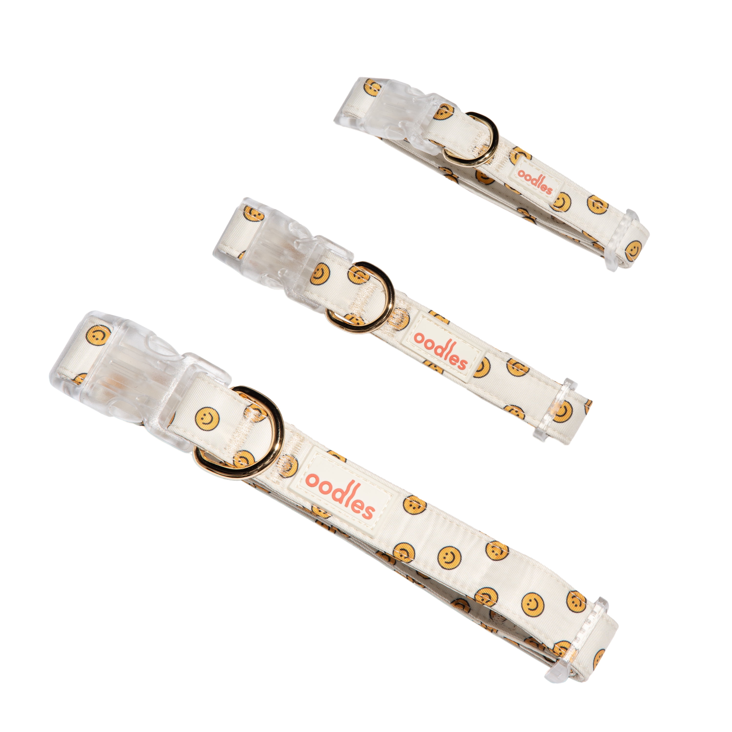 Oodles Tan Smiley Faces Adjustable Fashion Dog Collar, Small