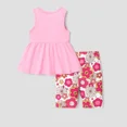 thumbnail image 2 of Barbie Girls Outfit Set Sleeveless Graphic Pink Tee with Floral Short Leggings Sizes 3-10, 2 of 7