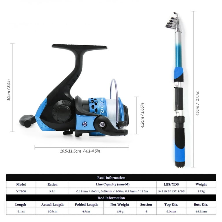 Compact Fishing Gear Set Lixada 2.1m Telescopic Fishing Rod & Spinning Reel Complete Fishing Kit, Size: ZYS-N3, Blue