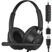 Delton 42Y USB Headset with Mic, Hi-Fi Stereo Sound, Over-Ear Computer Headset with Noise Cancelling Microphone, In-Line Controls, Compatible with PC, Laptop, iMac, Tablet & Smartphones - Black