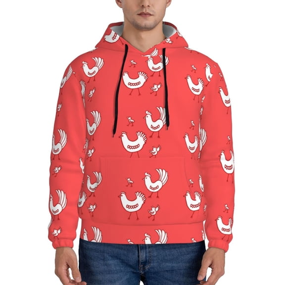 Honeii Cartoon Rooster Pattern Mens Hoodies Men's Loose Sleeve Sweatshirt,Pullover Hooded Sweatshirt for Men,Essentials Hoodie-Small