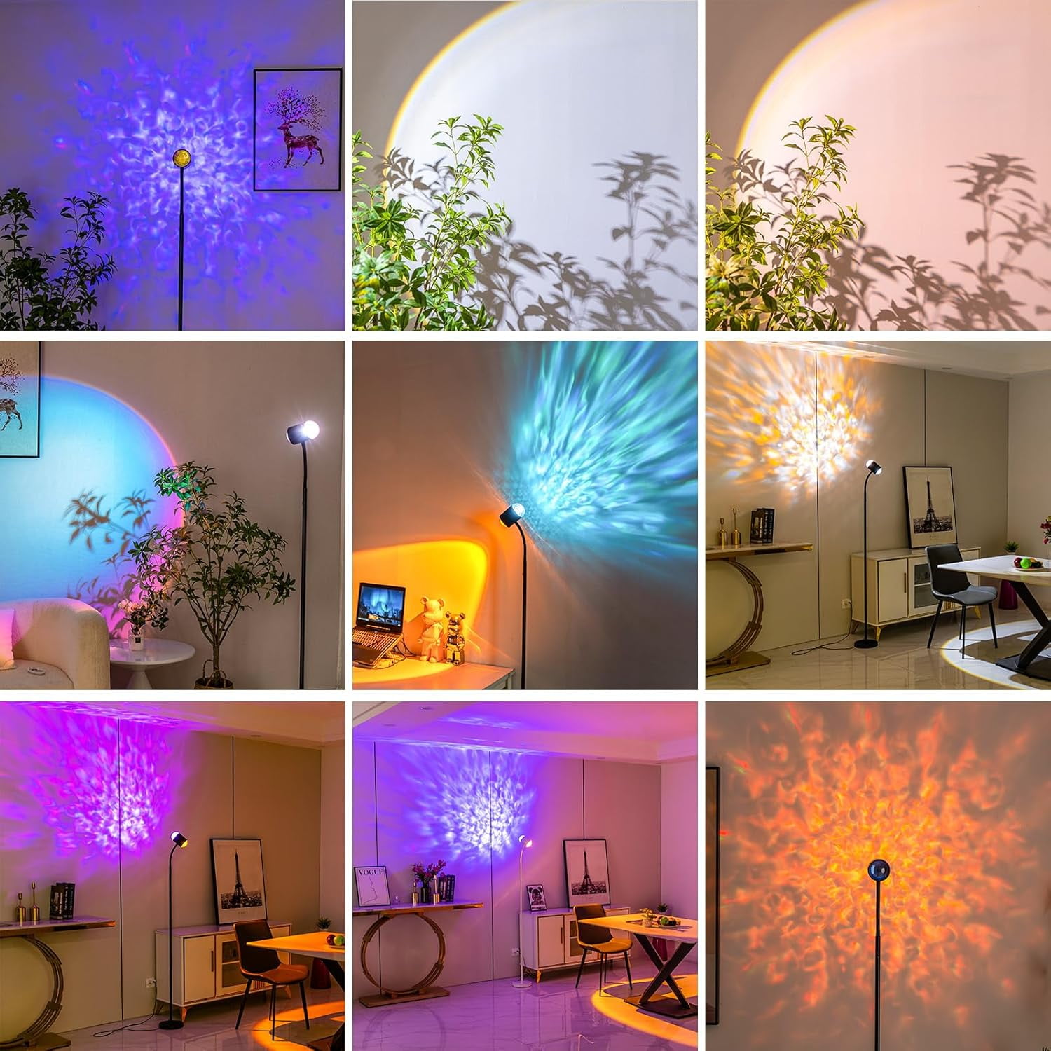KAIPARA Sunset Standing Floor Lamp with Ocean Wave Effect, 360° Rotation, 16 Color Filters, Atmosphere Lamp with Remote, 3D Ocean Wave Floor Lamp Led Lights for Living Room & Bedroom