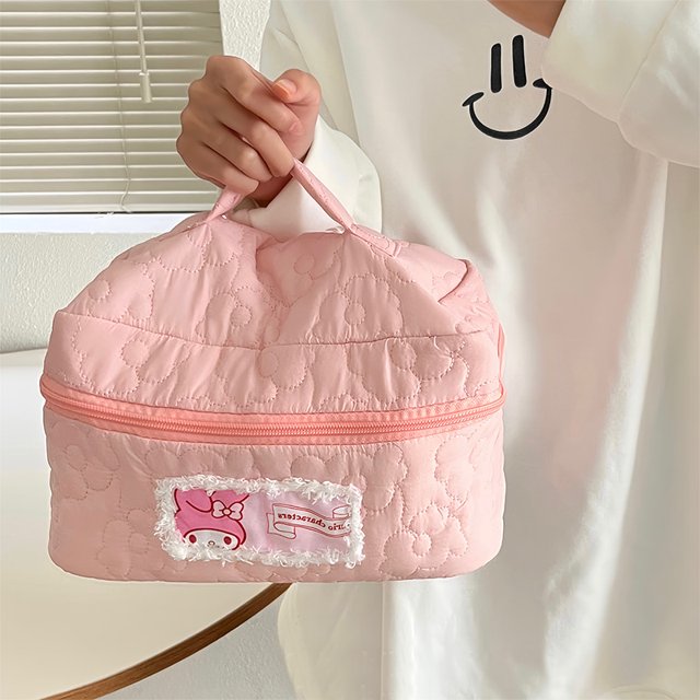 Sanrio Kawaii Hello Kitty My Melody Cinnamoroll bolsas de cosméticos femeninas de gran capacidad portátil de viaje almacenamiento de maquillaje bolsa de aseo