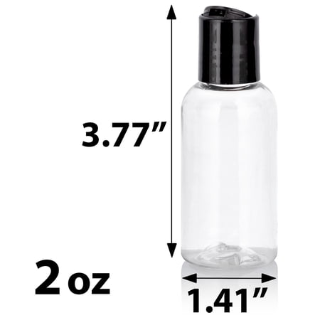 Clear Plastic PET Boston Round Bottle with Black Disc Cap (12 Pack)