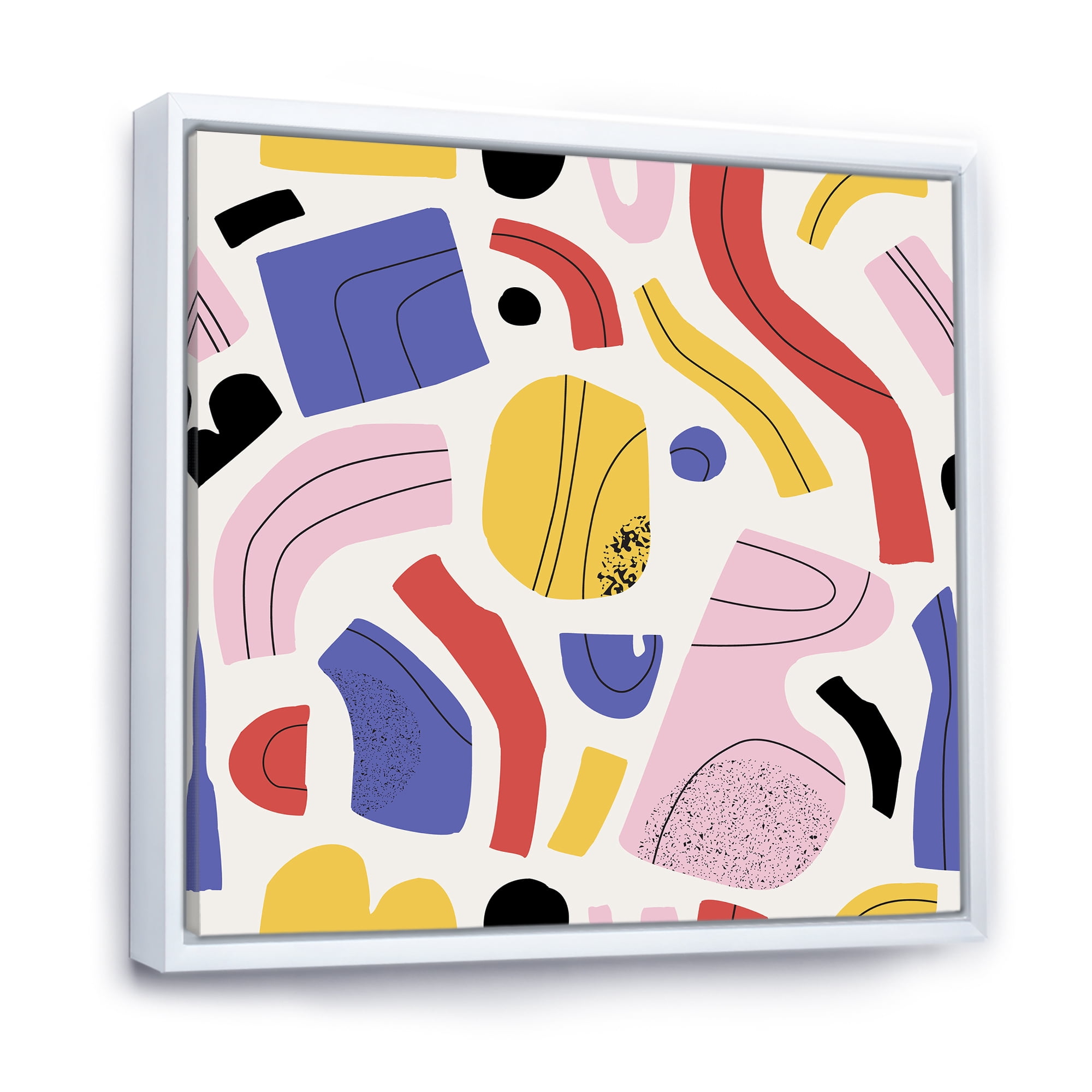 Designart 'Organic and Elements In Pink Yellow and Red' Modern Framed Canvas Wall Art Print