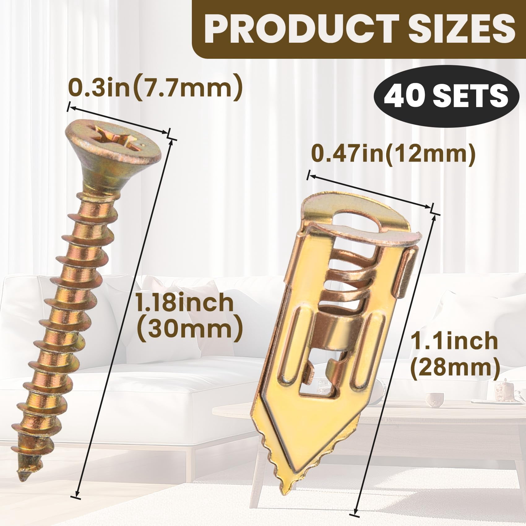 40pcs Self-Drilling Drywall Anchors with 40pcs Screws, Heavy Duty Metal Expansion Screws, Dry Wall Anchors for Gypsum Boards, Cabinets- Gold