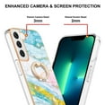 thumbnail image 2 of Marble Pattern Case for Samsung Galaxy S23 Plus, Diamond Rotated Ring Holder Kickstand Slim Fit Cover with Electroplated Frame All-Inclusive Lens Protection Anti-Shock Case, Green/Pink, 2 of 4