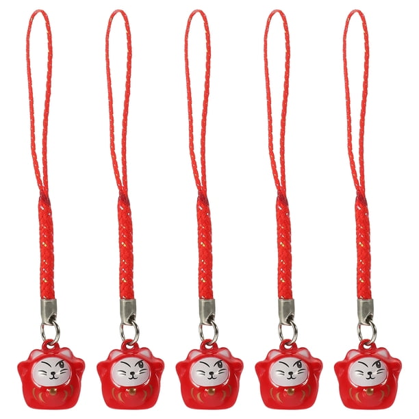 KAKOWELY colgantes de cadena para teléfono con forma de gato de la suerte y campana de cobre.