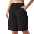 thumbnail image 3 of Women's High Waisted Bermuda Shorts Casual Summer Beach Shorts Wide Leg Lounge Shorts with Pockets Drawstring Shorts Vacation Bottoms, 3 of 7