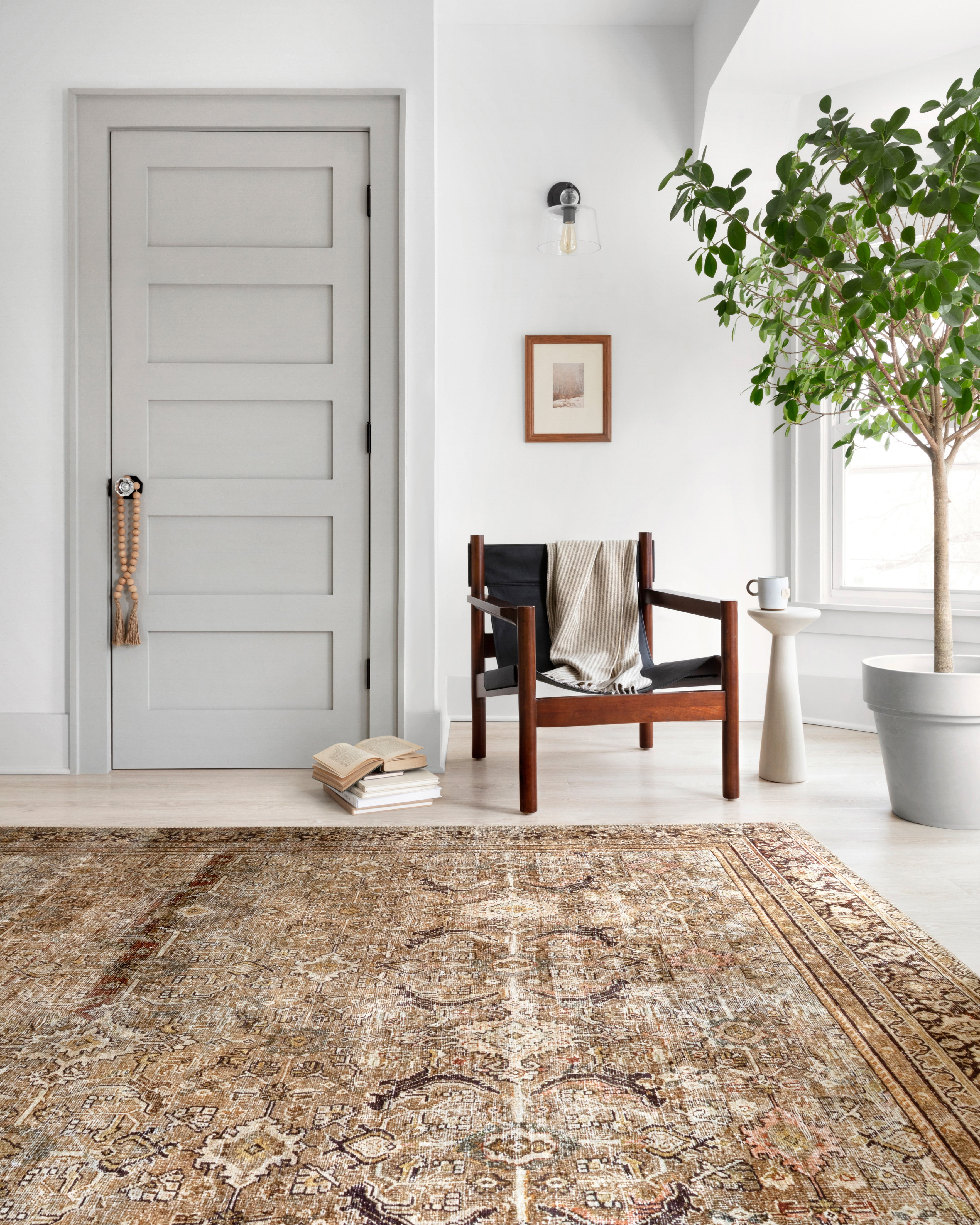 Loloi II Layla Printed Oriental Distressed Olive / Charcoal Area Rug