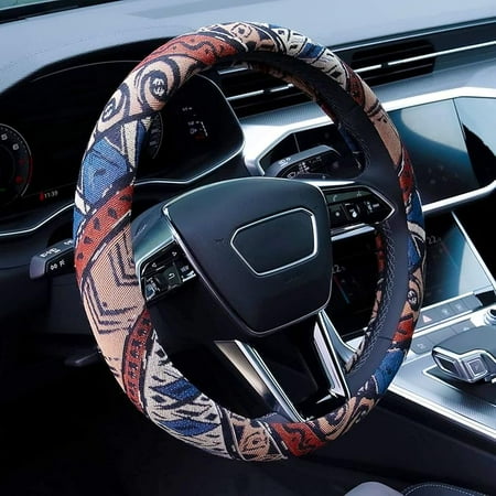 Boho Steering Wheel Cover Elastic Microfiber for Women, Universal Fit 15 inch Car SUV, Hippie Style Protector Cover, Anti-Slip, Breathable, Absorbing Sweat - 01-tss