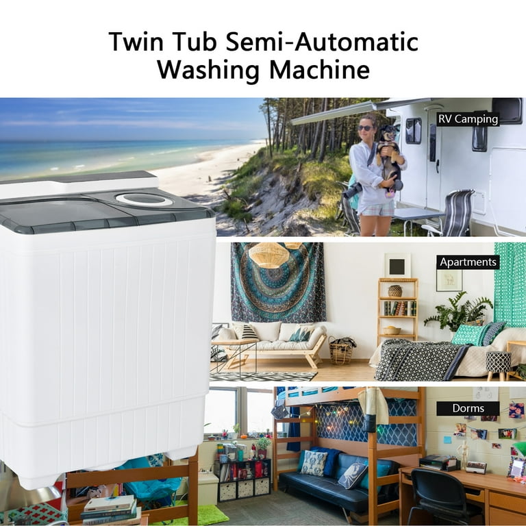 TABU Portable Washing Machine with Drain Pump, 2 in 1 Portable Washers,  Laundry Washing Machine, 28LBS Twin Tub Washing Machine for Dorms,  Apartments